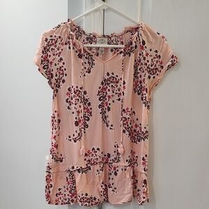 St. John's Bay Pink Flutter Sleeve Blouse with Ruffled Tie Front